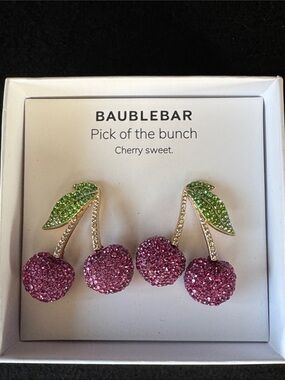 BaubleBar Pick of the Bunch Cherry Earrings Purple and Green Post Back